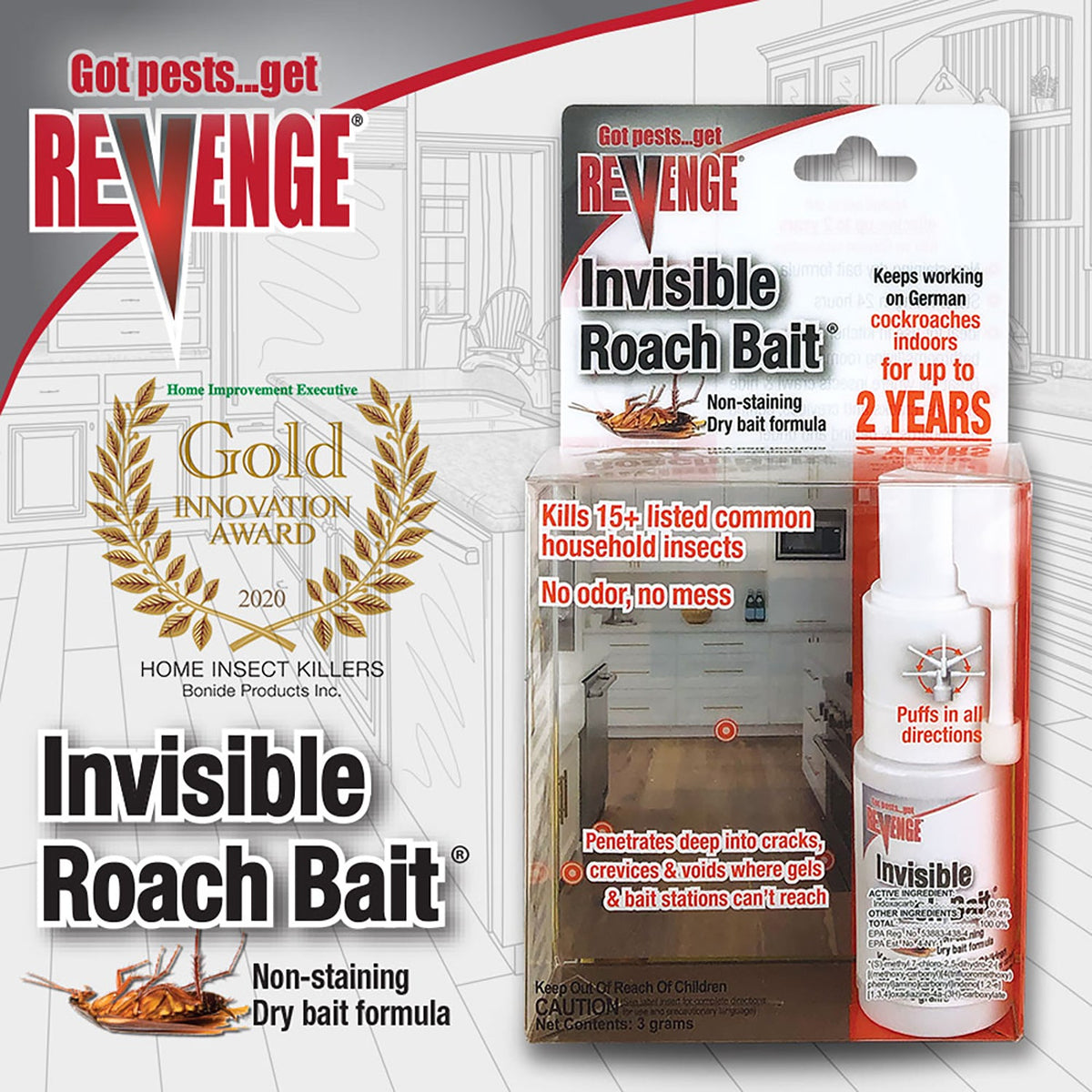 Bonide Revenge Invisible Roach Bait, 3 Grams
