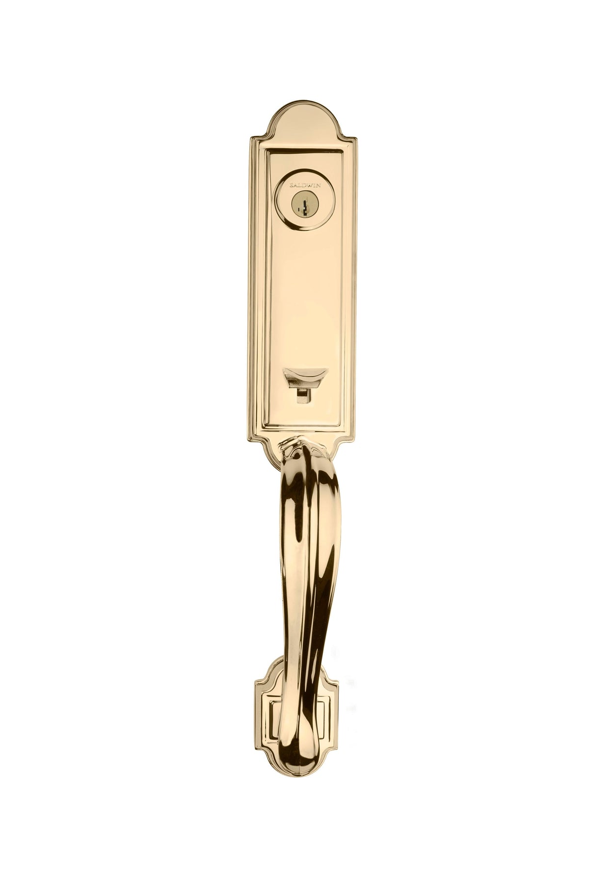 Kwikset Prestige Avendale Single-Cylinder Handleset with Arch Rose Tobin Lever, Lifetime Polished Brass, SmartKey Security