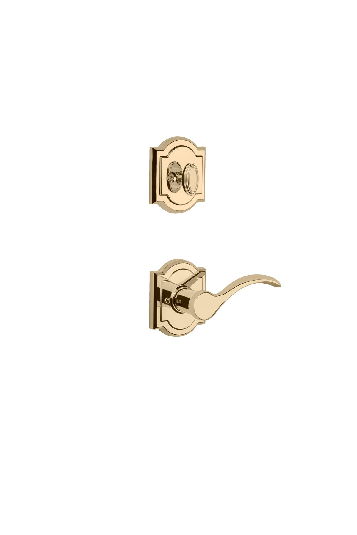 Kwikset Prestige Avendale Single-Cylinder Handleset with Arch Rose Tobin Lever, Lifetime Polished Brass, SmartKey Security