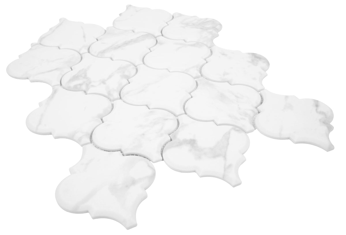 Satori Mercato Bianco 11-in x 13-in Matte Glass Marble Look Arabesque Mosaic Floor and Wall Tile (0.97-sq. ft/ Piece)