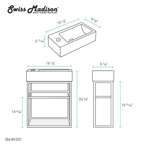 19.5 in. Pierre Bath Vanity with Vanity Top in Glossy White Basin - Super Arbor