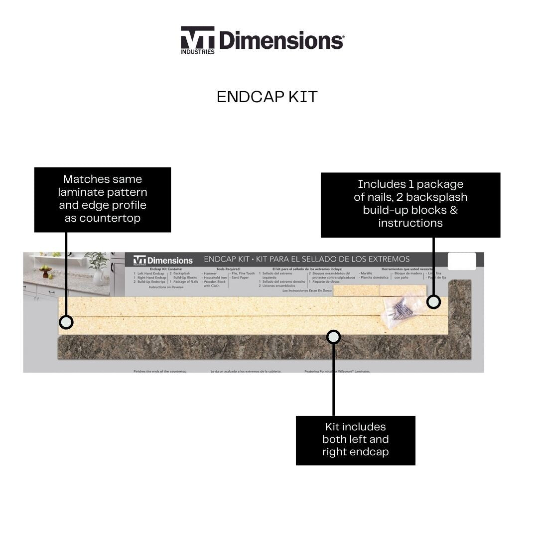 VT Dimensions Toffee di Pesco Laminate Countertop End Cap Kit, 7.5-in W x 28-in H x 0.75-in D (Tempo Waterfall Edge)