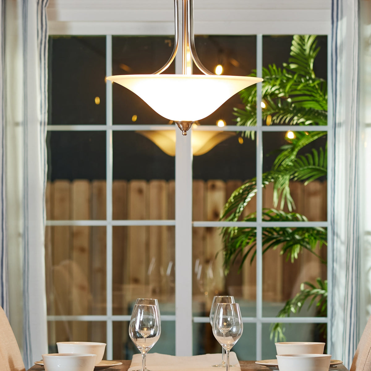 Kichler Dover 3-Light Brushed Nickel Transitional Seeded Glass Bowl Medium Hanging Single