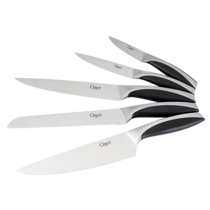 6-Piece Japanese Stainless Steel Knife Block Set with Rotating Knife Block and Tablet Holder