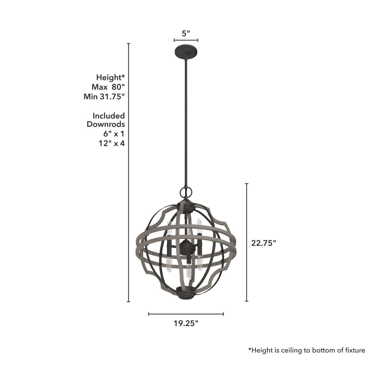 Hunter Stone Creek 6-Light Noble Bronze Transitional Globe LED Medium Hanging Pendant Light