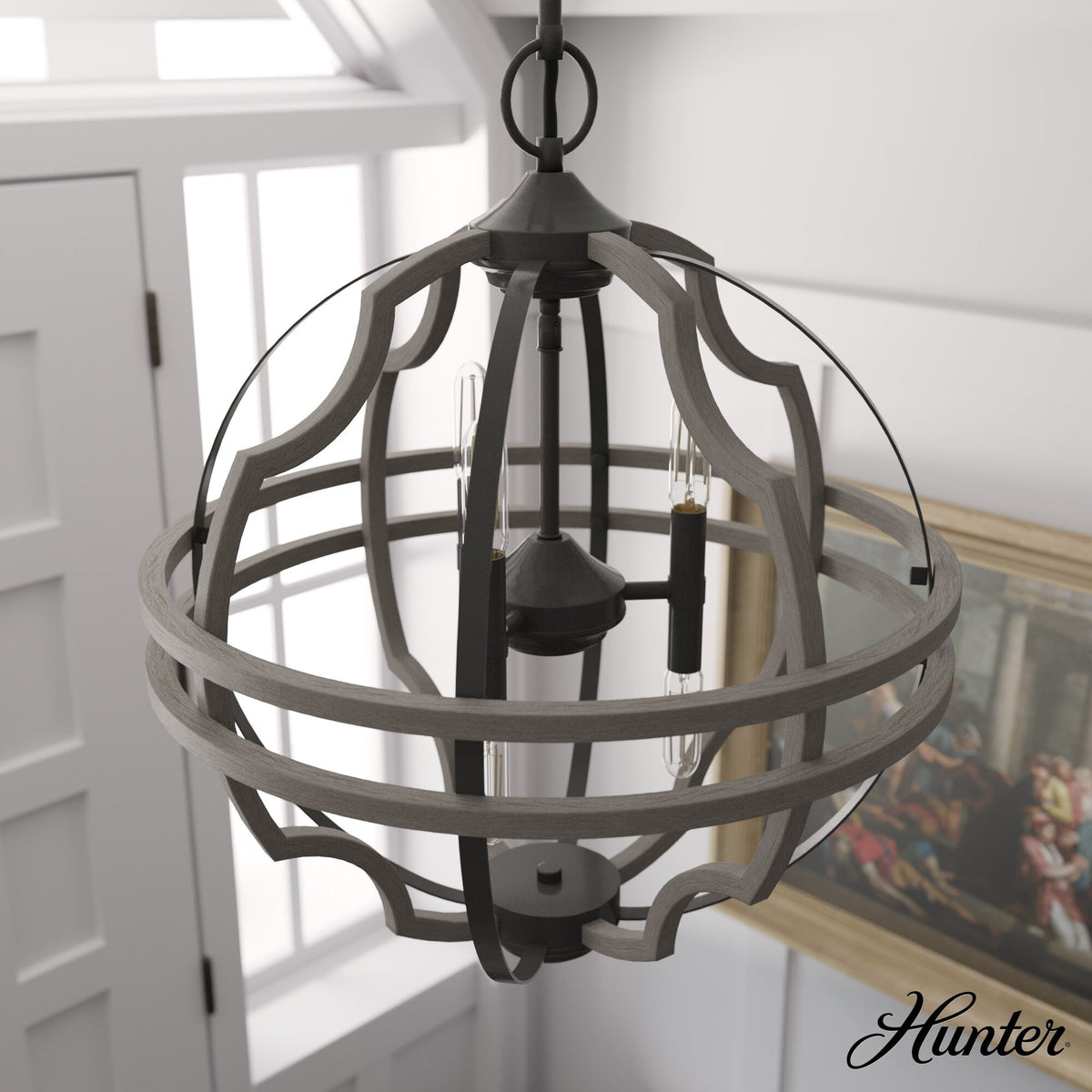 Hunter Stone Creek 6-Light Noble Bronze Transitional Globe LED Medium Hanging Pendant Light