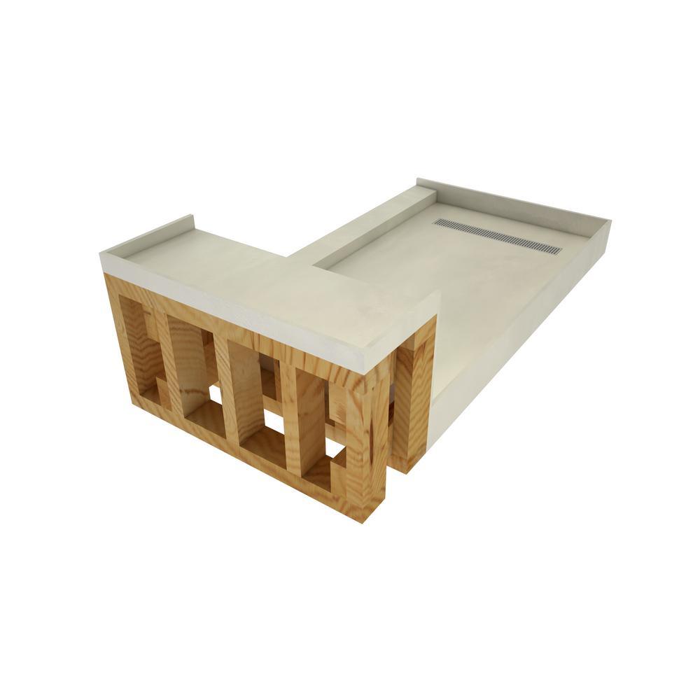 Base'N Bench 34 in. x 60 in. Single Threshold Shower Base and Bench Kit with Left Drain and Polished Chrome Trench Grate - Super Arbor