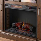 Chastain 68 in. Freestanding Media Console Electric Fireplace TV Stand with Sliding Bar Door in Rustic Walnut - Super Arbor
