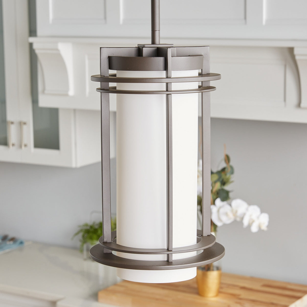 Kichler Pacific Edge Architectural Bronze Traditional Opal Glass Cylinder Pendant Light