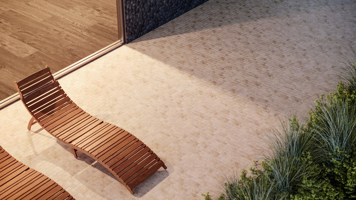 Satori Ivory Versailles 12-in x 12-in Honed Natural Stone Travertine Versailles Tile (1.001-sq ft per Piece)