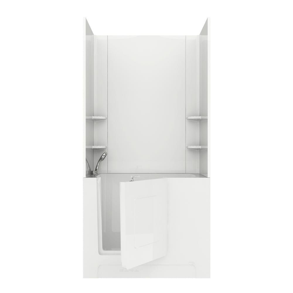 Rampart Nova Heated 5 ft. Walk-in Whirlpool Bathtub with Flat Easy Up Adhesive Wall Surround in White - Super Arbor
