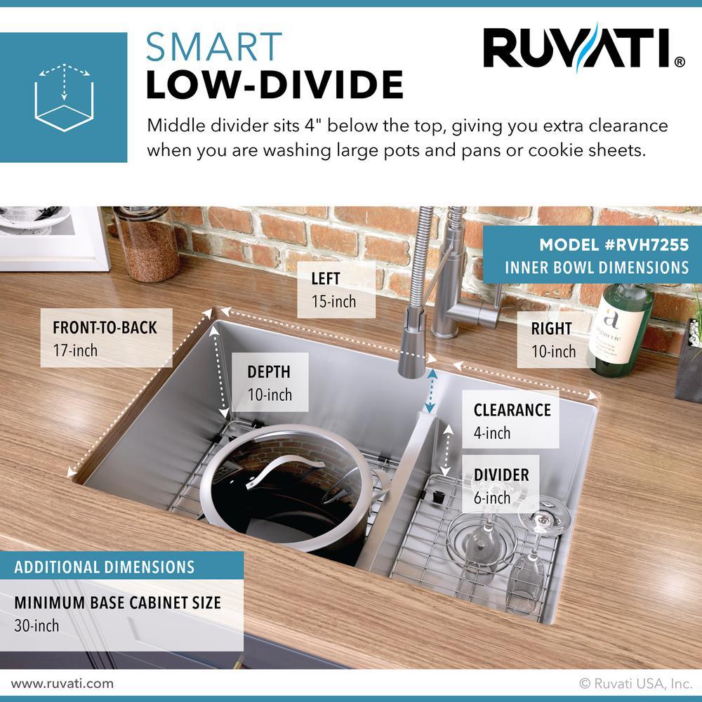 28 in. Low-Divide Double Bowl 60/40 Undermount Tight Radius 16-Gauge Stainless Steel Kitchen Sink - Super Arbor