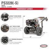 Simpson SIMPSON PowerShot PS3228-S 3300 PSI at 2.5 GPM HONDA GX200 Cold Water Pressure Washer