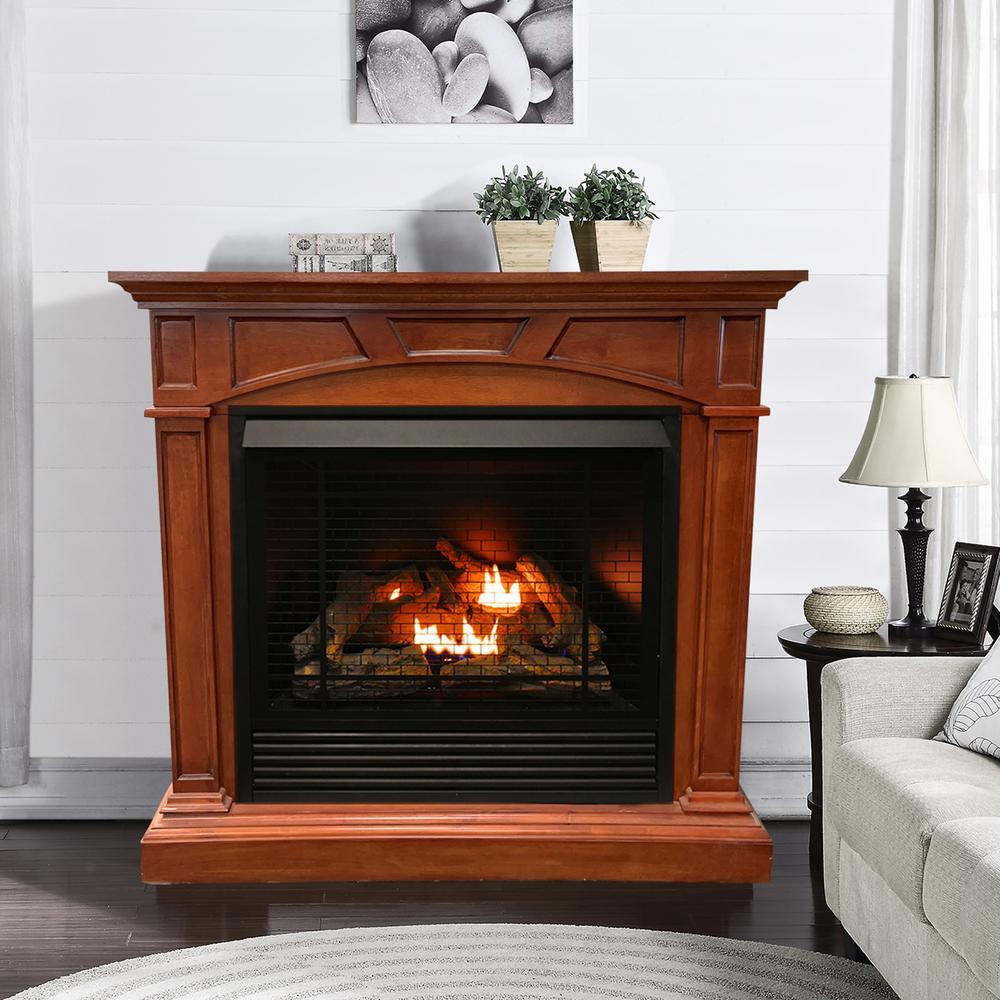 32,000 BTU Ventless Dual Fuel Gas Fireplace with Remote Control in Heritage Cherry - Super Arbor