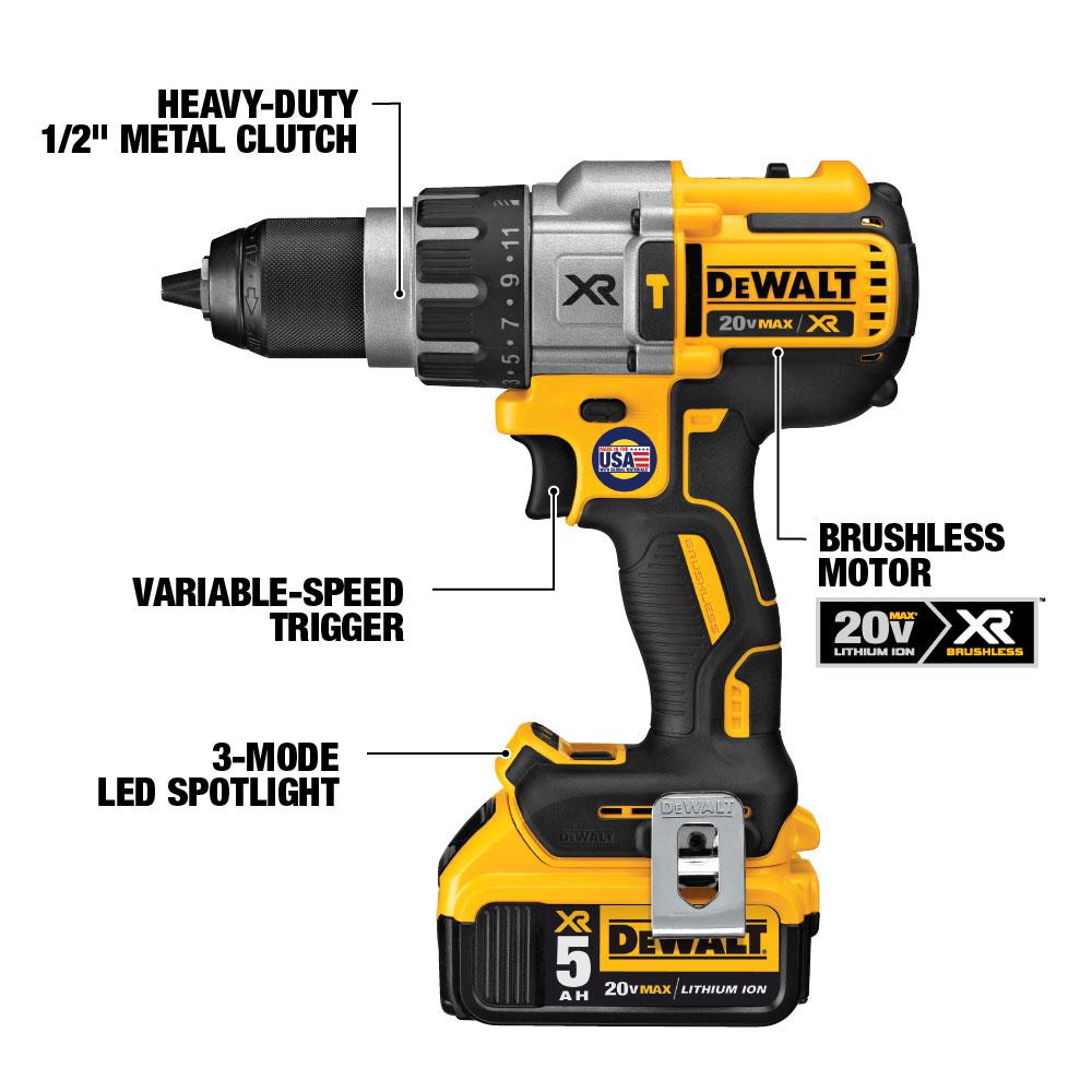 20-Volt MAX XR Lithium-Ion 1/2 in. Premium Cordless Brushless Hammer Drill (Tool-Only) with XR 5Ah Battery Pack