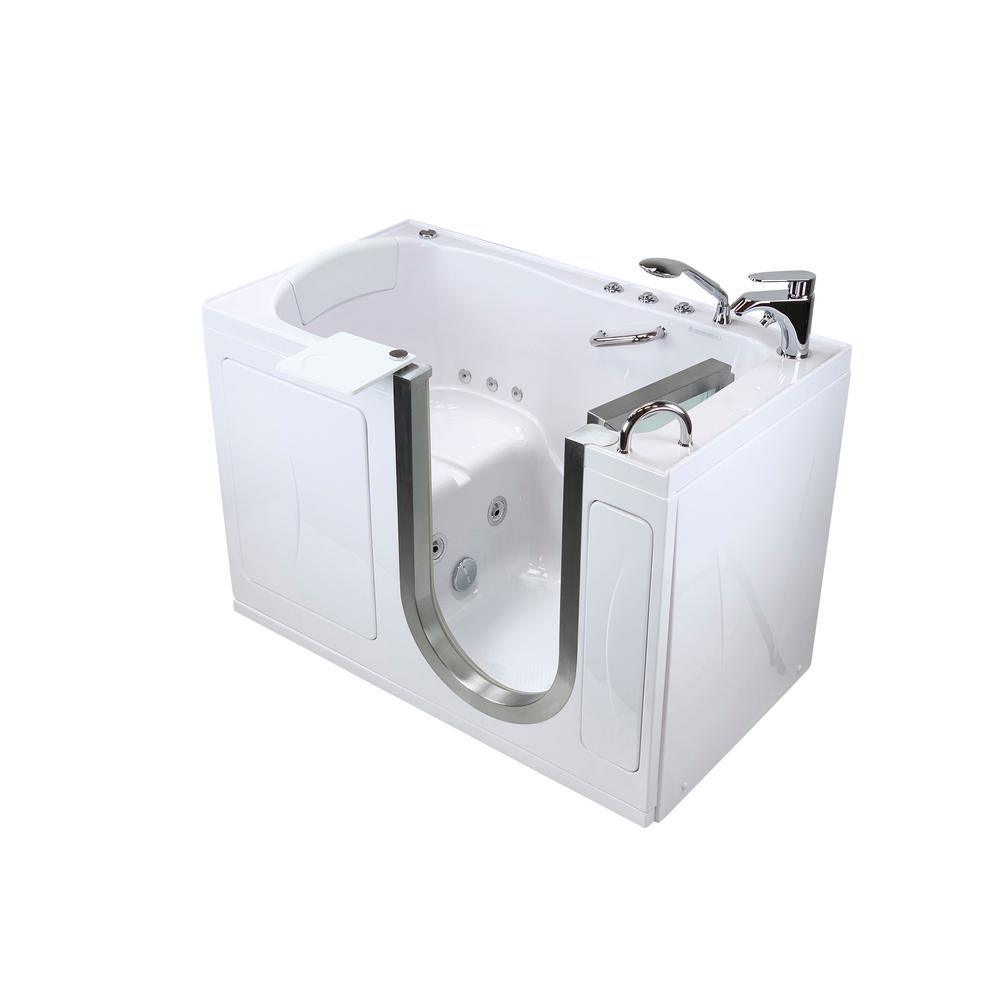 Elite 52 in. Acrylic Walk-In Whirlpool Bathtub in White with Right Door, 2-Piece Fast Fill Faucet and 2 in. Dual Drain - Super Arbor