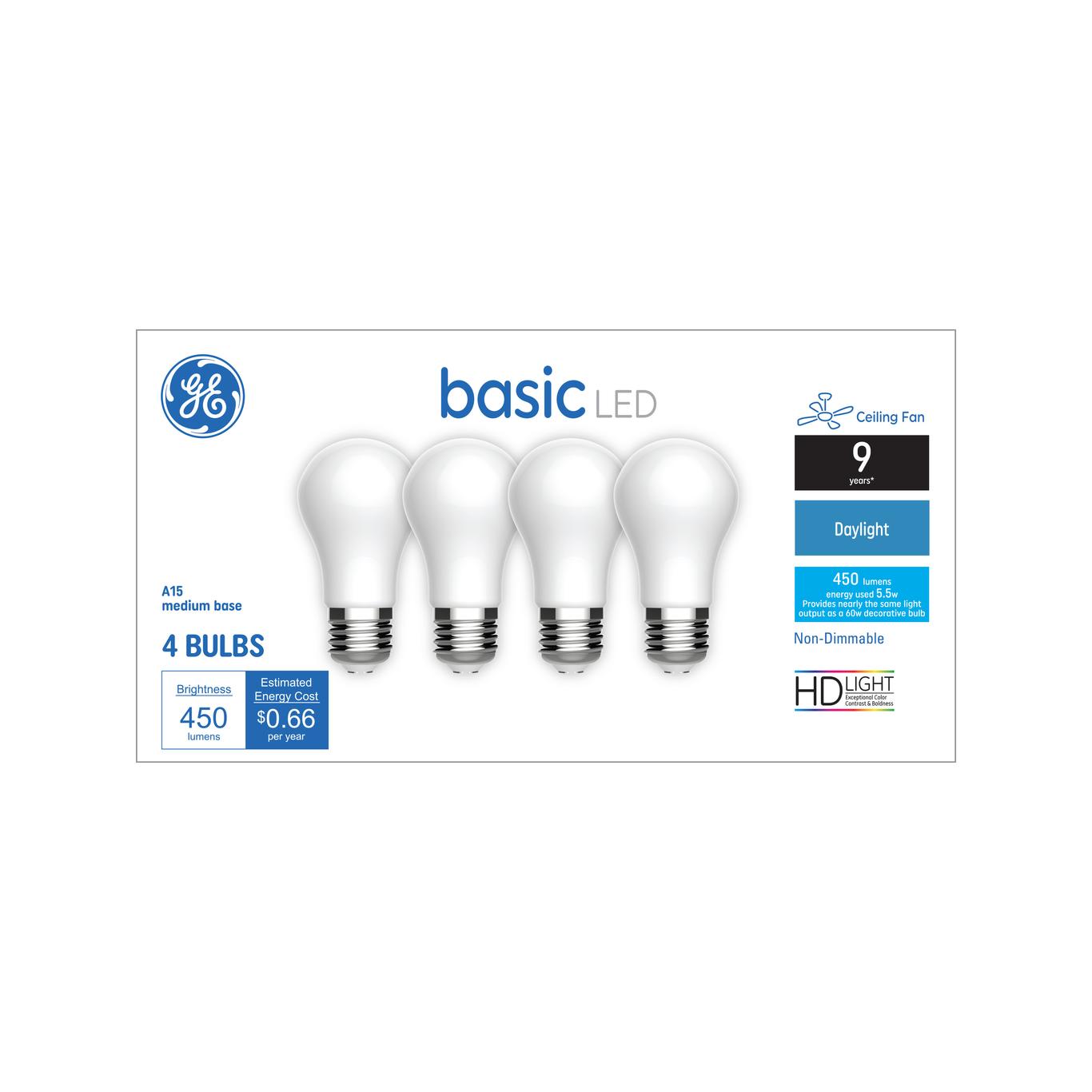 GE Basic 60-Watt EQ A15 Daylight LED Light Bulb, Medium Base, Non-Dimmable (4-Pack)