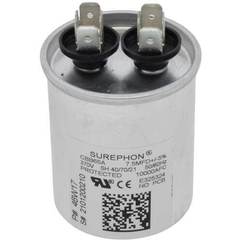 Lennox 46W17 capacitor - front view (Voltage: 370V; MFD: 7.5)