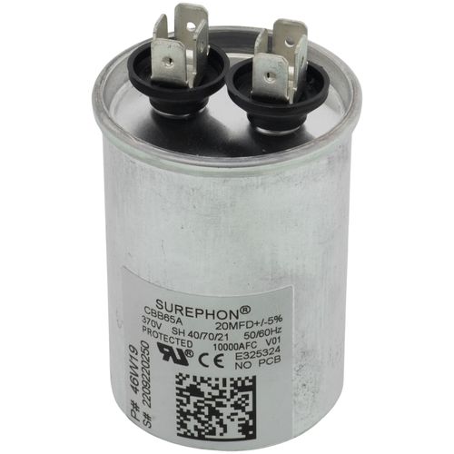 Lennox 46W19 capacitor - front view (Voltage: 370v; MFD: 20)