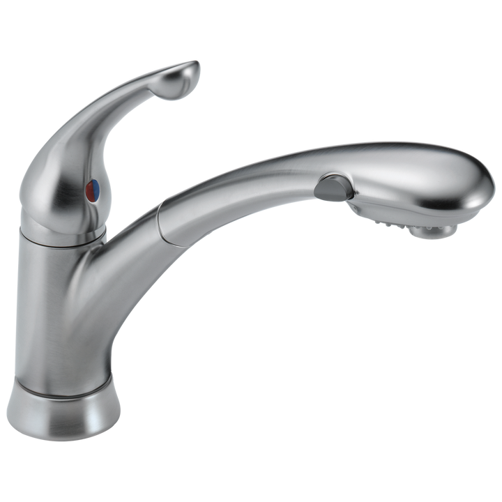 Delta Signature Arctic Stainless 1-Handle Deck-Mount Pull-Out Kitchen Faucet with Deck Plate
