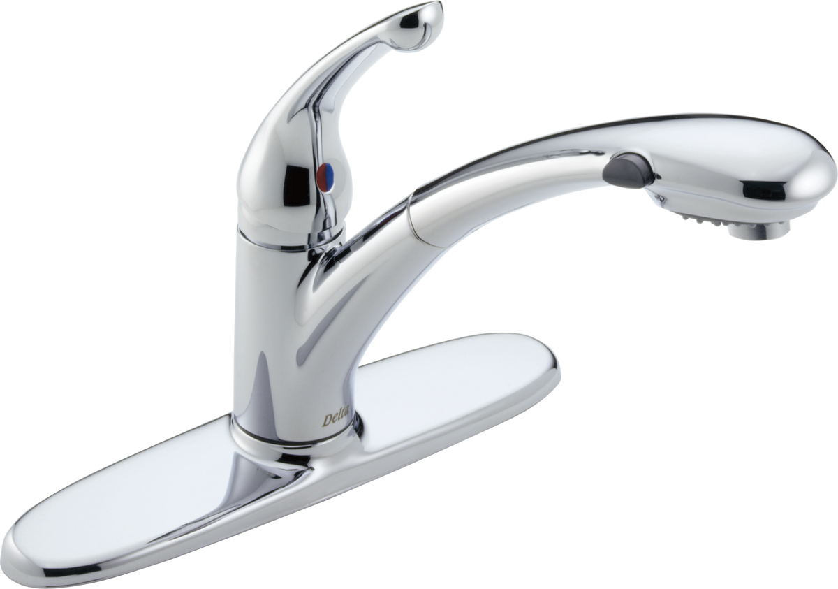 Delta Signature Chrome 1-Handle Deck-Mount Pull-Out Kitchen Faucet with Deck Plate