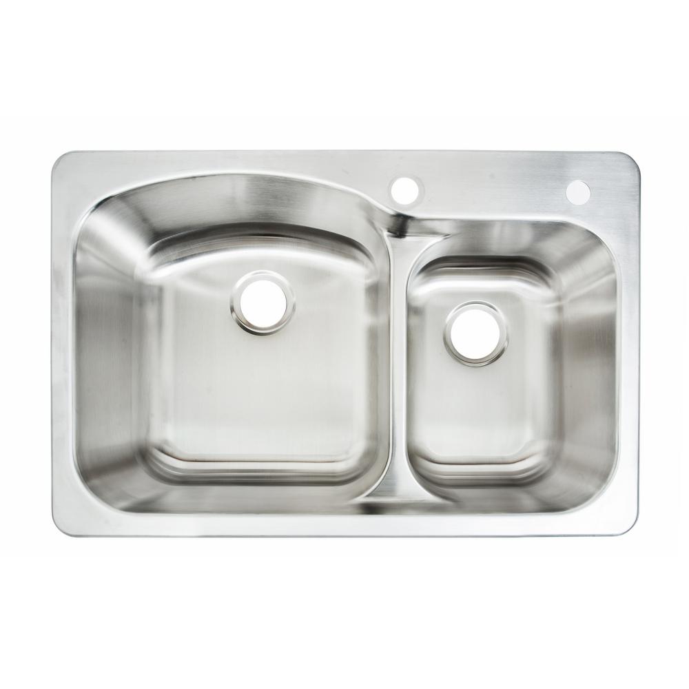 All-in-One Dual Mount Stainless Steel 33 in. 2-Hole Double Bowl Kitchen Sink Kit with Faucet - Super Arbor