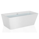 59 in. Free Standing Bathtub Streamline Stand Alone Flatbottom Acrylic Deep Soaking SPA Tubs for Adults in White - Super Arbor
