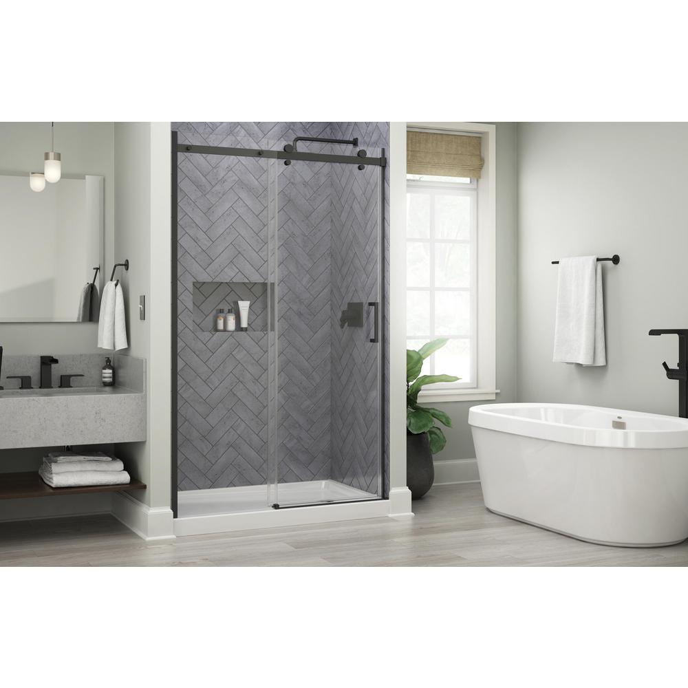 Commix 48 in. x 76 in. Frameless Sliding Shower Door in Matte Black with 5/16 in. (8 mm) Clear Glass - Super Arbor
