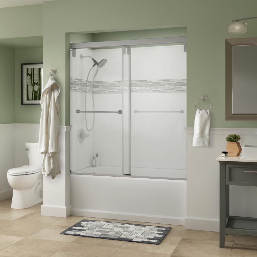 Everly 60 in. x 59-1/4 in. Mod Semi-Frameless Sliding Bathtub Door in Nickel and 1/4 in. (6mm) Clear Glass - Super Arbor