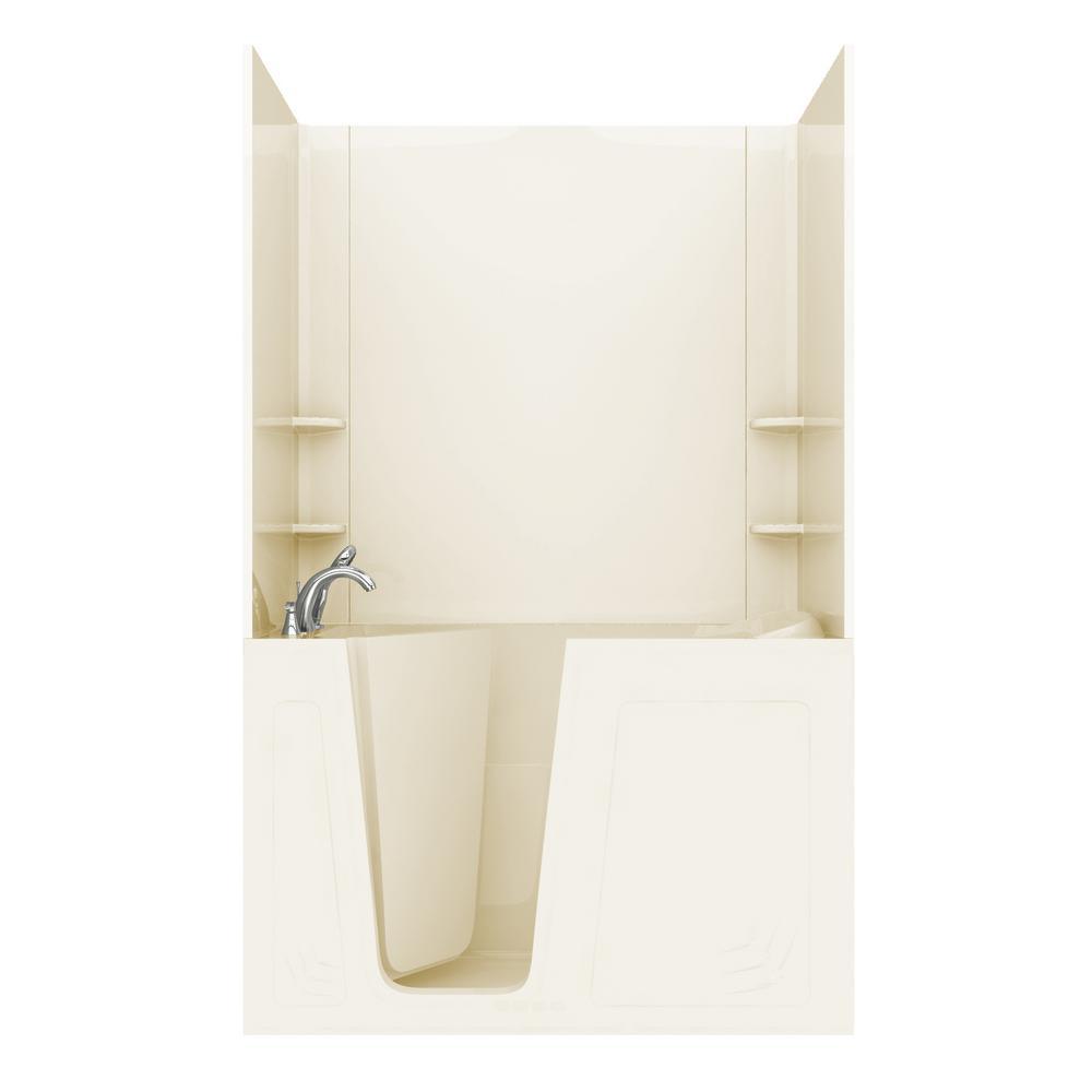 Rampart Nova Heated 5 ft. Walk-in Whirlpool Bathtub with Flat Easy Up Adhesive Wall Surround in White - Super Arbor