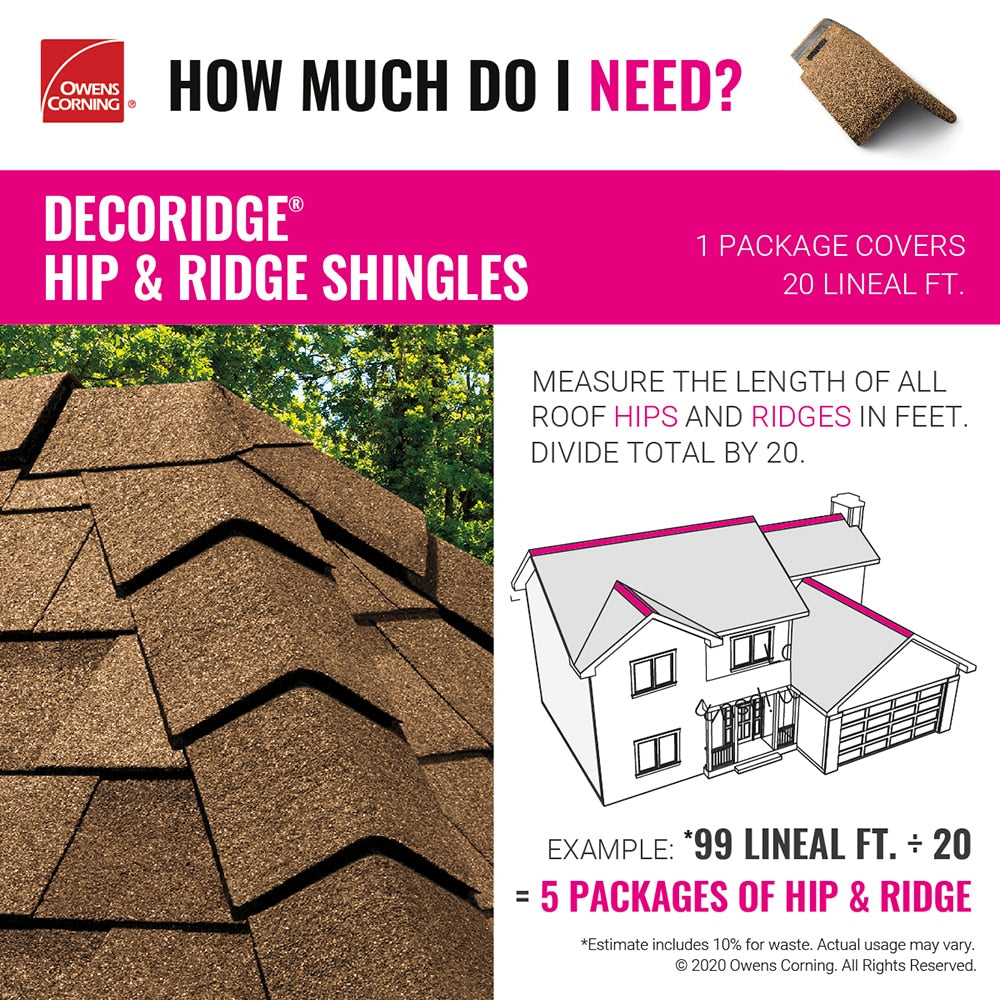 Owens Corning DecoRidge 8-In Hip & Ridge Roof Shingles, Forest Brown/Copper Trail, 20 Linear Ft per Bundle