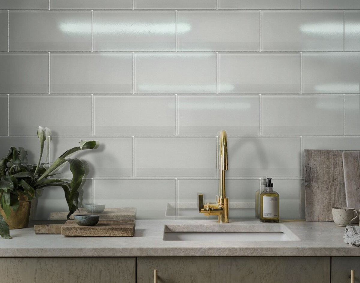 Apollo Tile Colorway Light Gray 8-in x 16-in Glossy Glass Brick Subway Wall Tile (13.33-sq. ft/ Carton)
