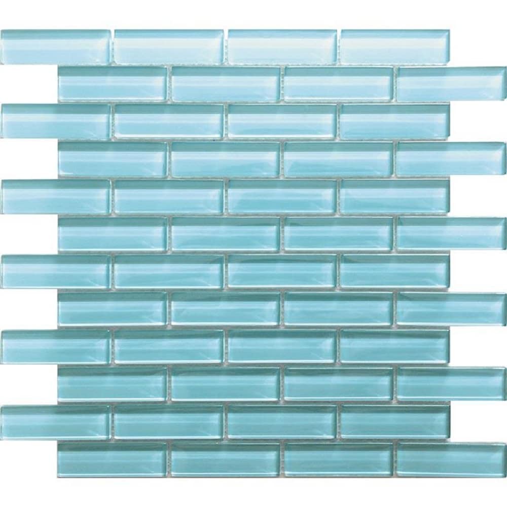 Apollo Tile Colorway Tiffany Blue 12-in x 12-in Glossy Glass Brick Subway Floor and Wall Tile (4.92-sq. ft/ Carton)