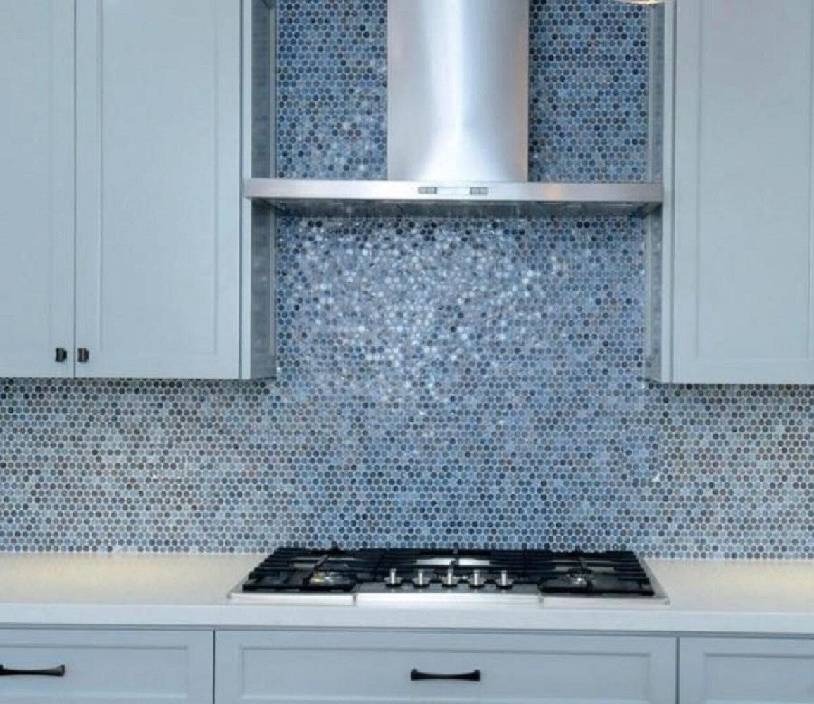 Apollo Tile (Sample) Majeste Denim Blue 4-in x 4-in Glossy Glass Penny Round Patterned Floor and Wall Tile