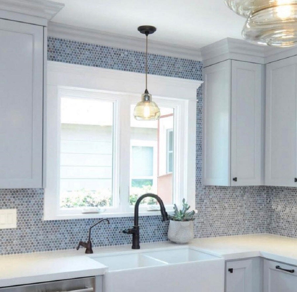 Apollo Tile (Sample) Majeste Denim Blue 4-in x 4-in Glossy Glass Penny Round Patterned Floor and Wall Tile