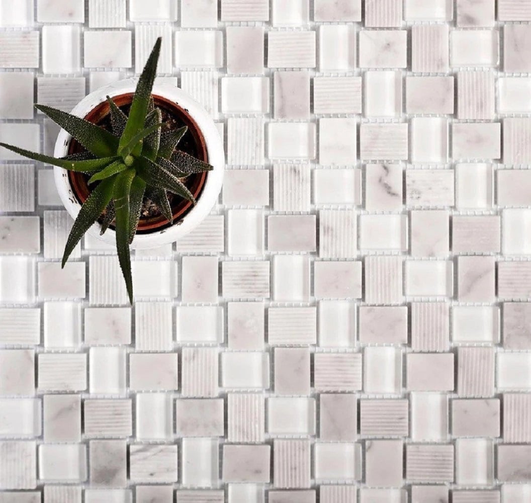 Apollo Tile (Sample) Sparta Gray 4-in x 4-in Polished Marble Basketweave Mosaic Floor and Wall Tile