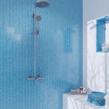 Apollo Tile (Sample) Colorway Sea Blue 4-in x 4-in Glossy Glass Herringbone Floor and Wall Tile