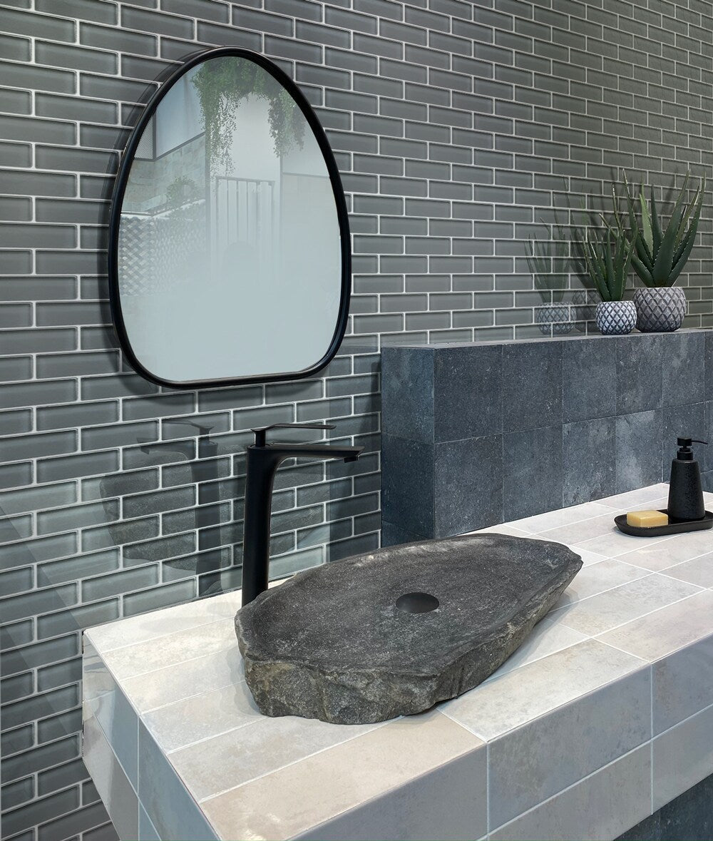 Apollo Tile (Sample) Colorway Gray 4-in x 4-in Glossy Glass Brick Subway Floor and Wall Tile