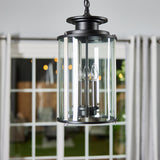 Progress Lighting Squire 3-Light Black Traditional Clear Glass Lantern Mini Indoor/Outdoor Hanging Pendant Light