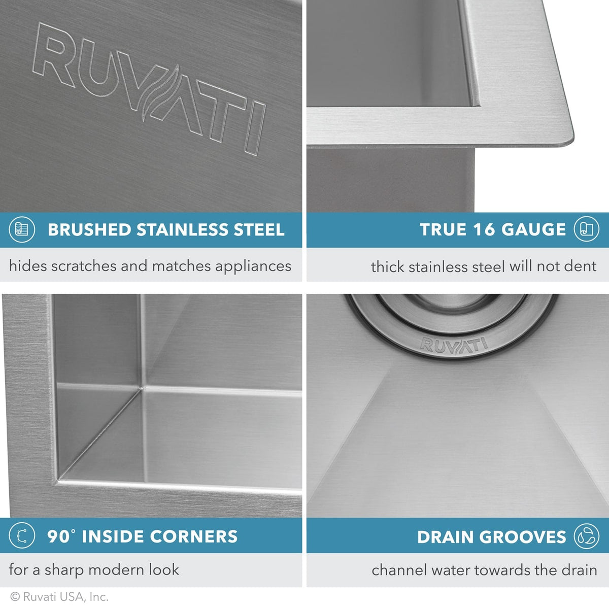 Ruvati Stainless Steel Undermount Laundry Sink with Drain - 21" x 18"