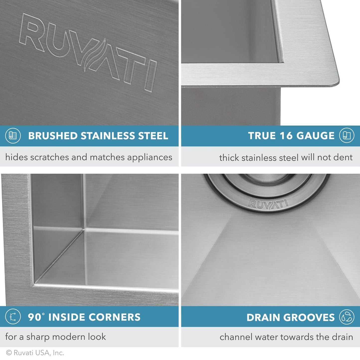 Ruvati Stainless Steel Undermount Laundry Sink with Drain - 21" x 18"