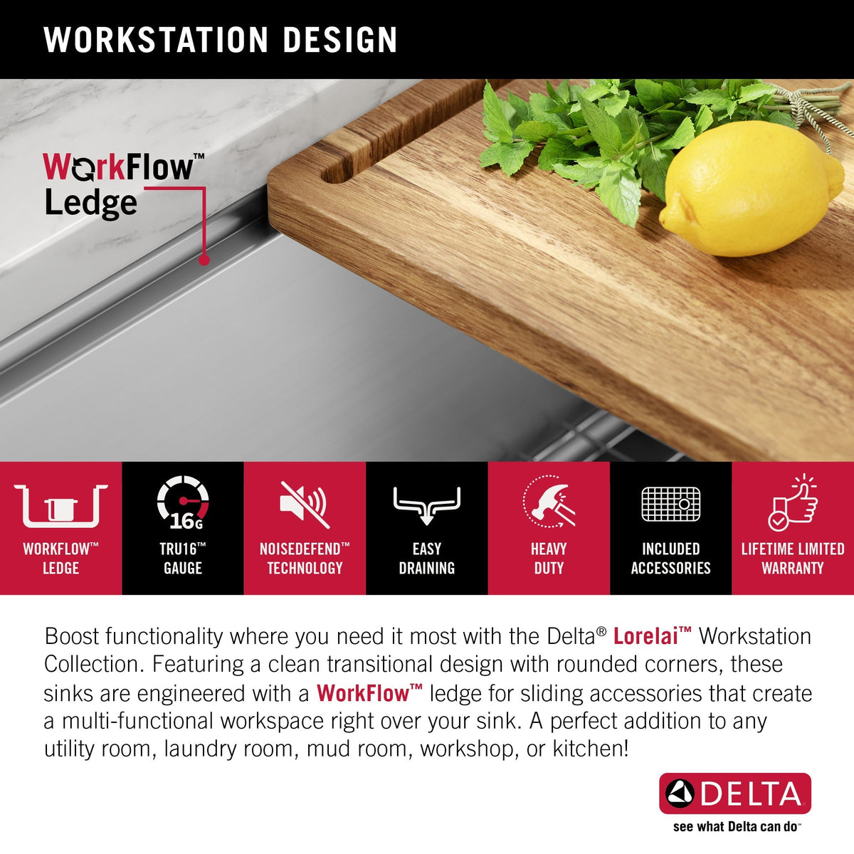 Delta Stainless Steel Undermount Laundry Sink with Workstation and Drain
