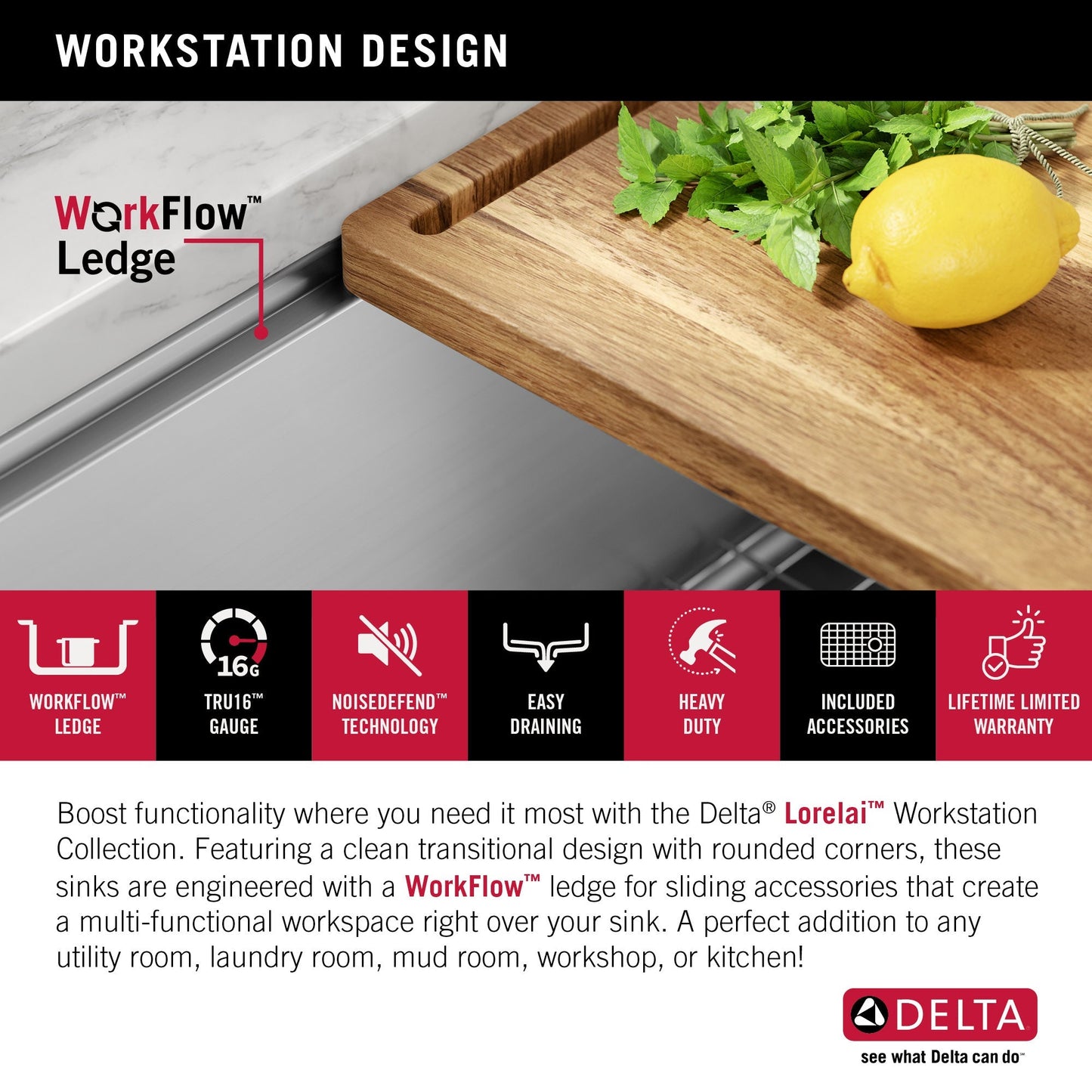 Delta Stainless Steel Undermount Laundry Sink with Workstation and Drain