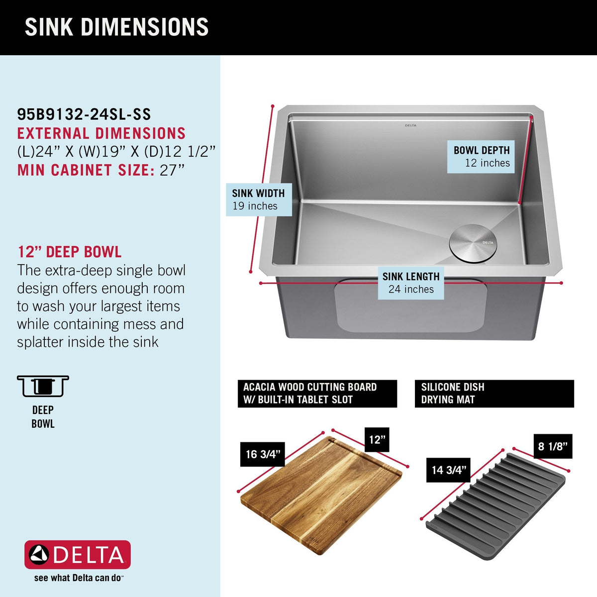 Delta Stainless Steel Undermount Laundry Sink with Workstation and Drain