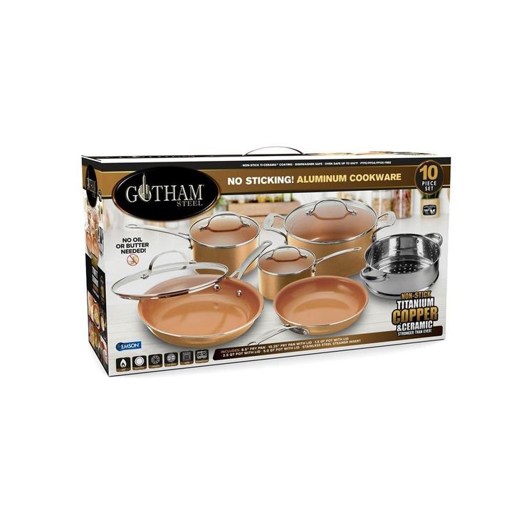 10-Piece Copper Non-Stick Ti-Ceramic Round Cookware Set with Lids