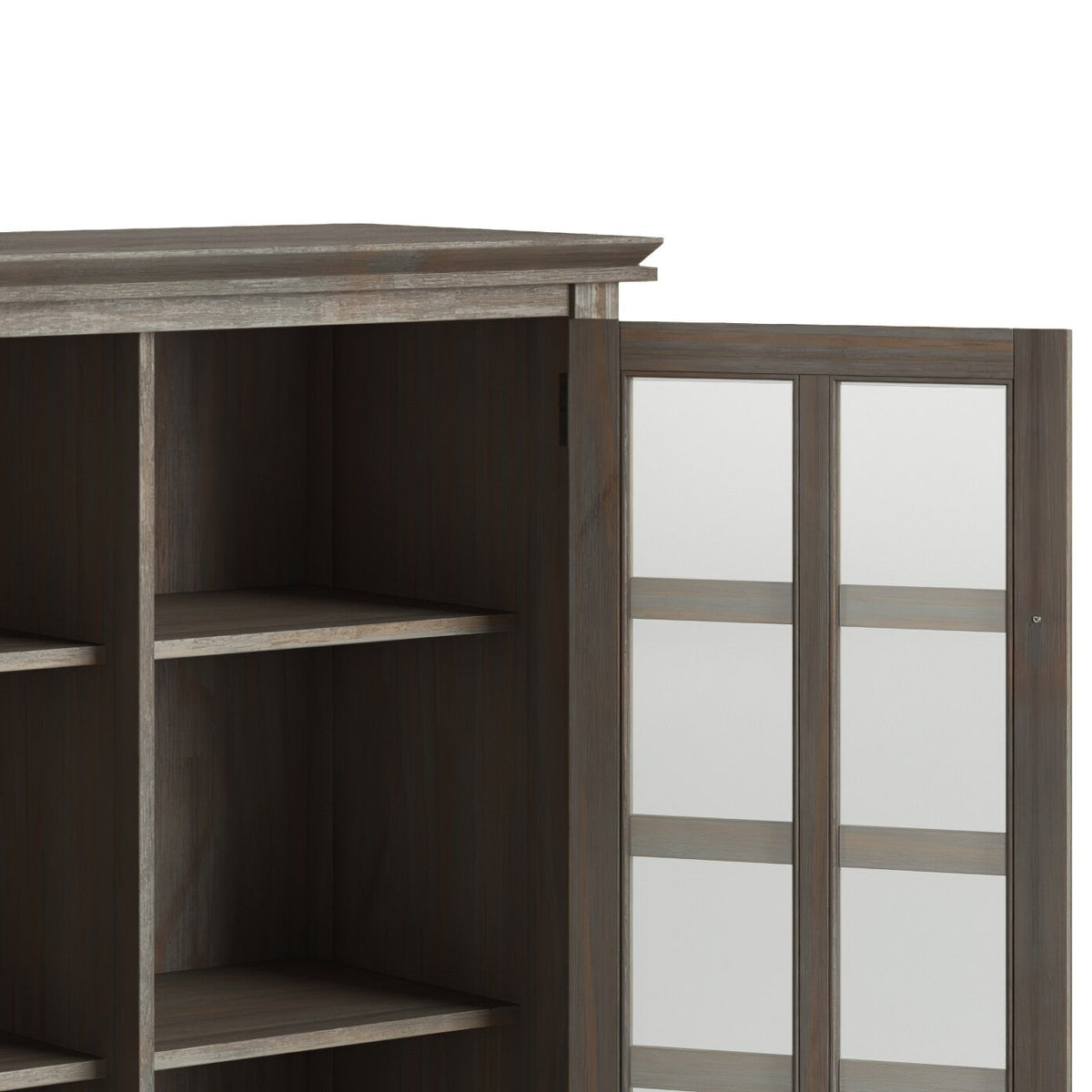 Simpli Home Artisan Distressed Grey Transitional Wood Media Cabinet