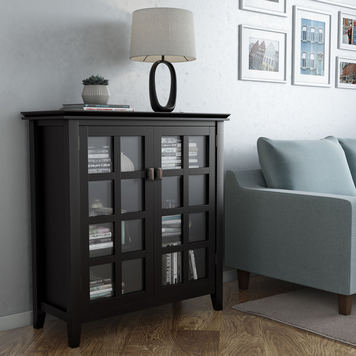 Simpli Home Artisan Black Transitional Wood Media Cabinet