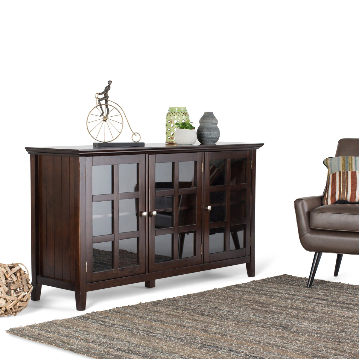 Simpli Home Acadian Brunette Brown Transitional Wood Media Cabinet