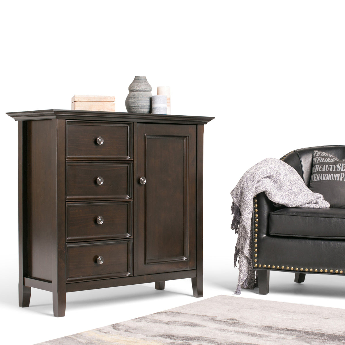 Simpli Home Amherst Hickory Brown Transitional Wood Media Cabinet