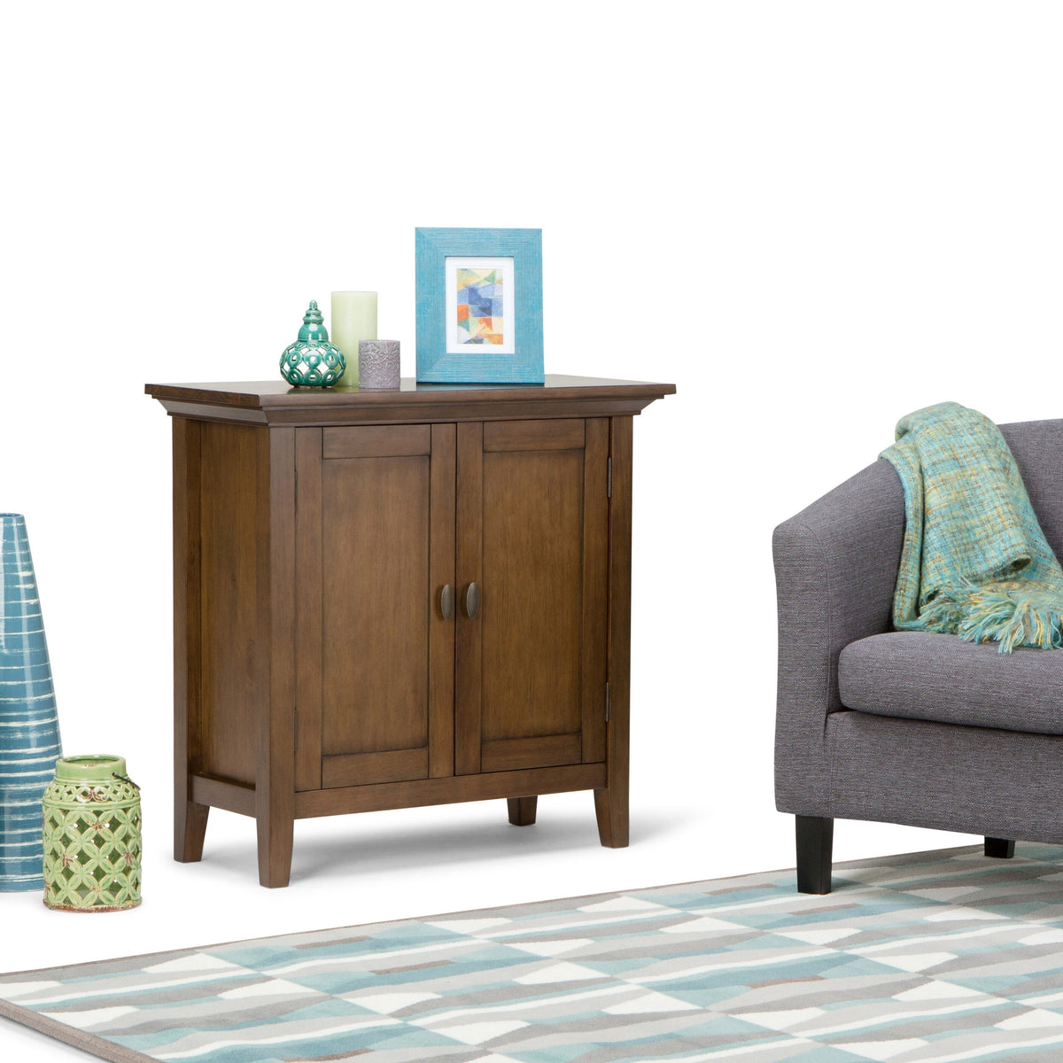 Simpli Home Redmond Rustic Natural Aged Brown Transitional Wood Media Cabinet